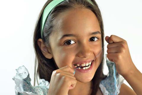 girl flossing